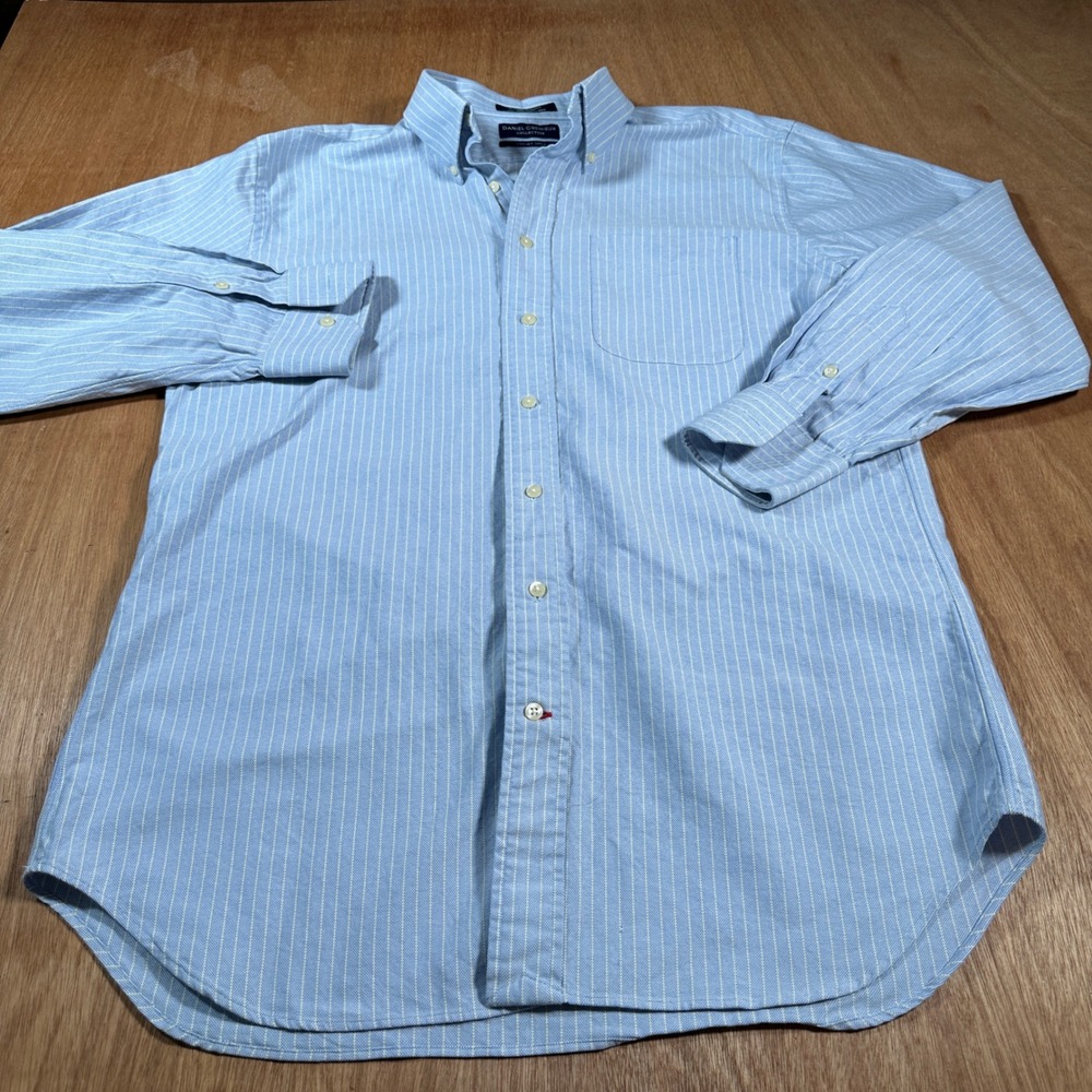 Daniel Cremieux Staney Shirt Men 16 35 Blue Yellow Pinstripe Cotton Oxford L/S